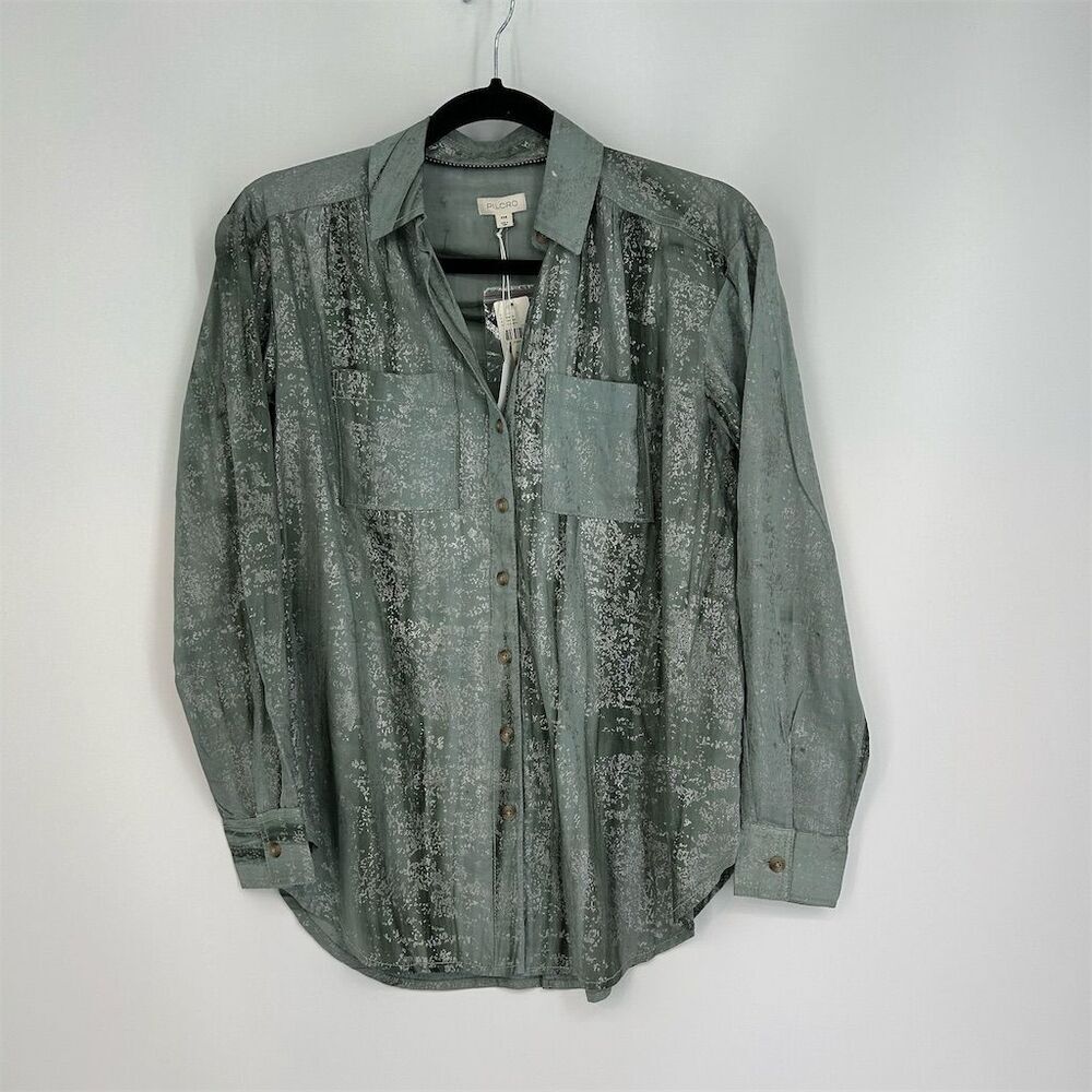NWT Anthropologie Pilcro Foil Shine Buttondown Shirt Oversized XXS - Picture 4 of 10